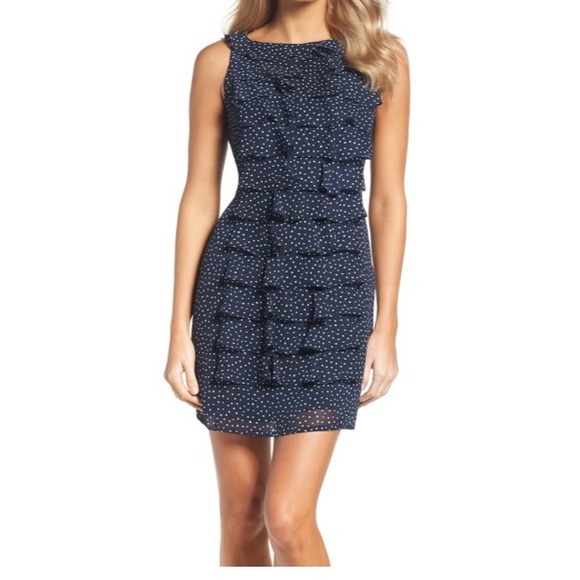 Adrianna Papell Dresses & Skirts - Adrianna Papell polka dot ruffle front dress.